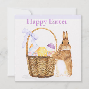 Cartes Pour Fêtes Annuelles Lapin de Pâques avec panier à oeufs de Pâques