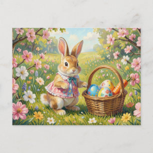 Cartes Pour Fêtes Annuelles Lapin de Pâques avec panier d'œufs de Pâques, jard