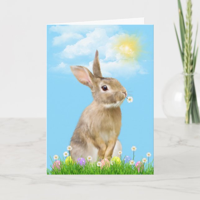 Cartes Pour Fêtes Annuelles Lapin De Pâques Dans L'Herbe (Devant)