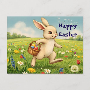 Cartes Pour Fêtes Annuelles Lapin de Pâques de prairie printanière vintage
