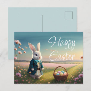 Cartes Pour Fêtes Annuelles Lapin de Pâques en petite veste bleue