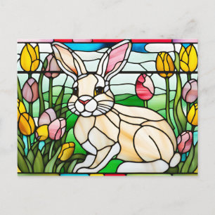 Cartes Pour Fêtes Annuelles Lapin de Pâques en vitrail avec fleurs de tulipes