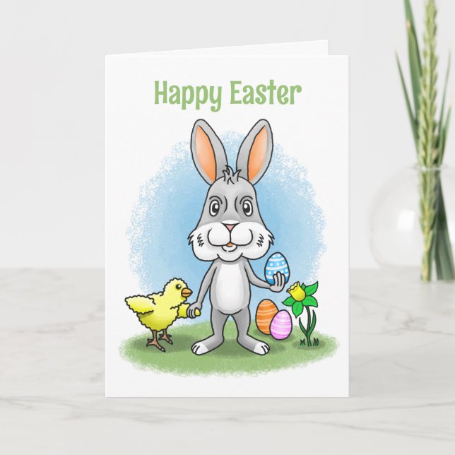 Cartes Pour Fêtes Annuelles lapin de Pâques et la poule (Devant)