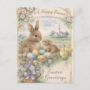Cartes Pour Fêtes Annuelles Lapin de Pâques et poussins pastel vintage