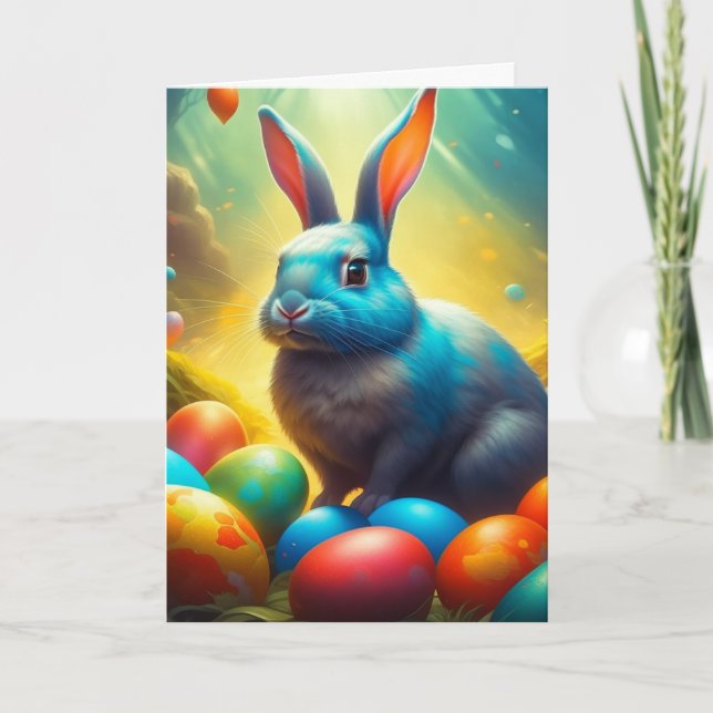 Cartes Pour Fêtes Annuelles Lapin de Pâques Ethérée avec des oeufs (Devant)