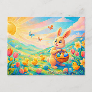 Cartes Pour Fêtes Annuelles Lapin de Pâques fantaisiste et poussins sous le so