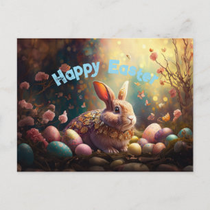 Cartes Pour Fêtes Annuelles Lapin de Pâques heureux avec des œufs de Pâques