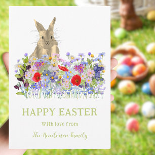 Cartes Pour Fêtes Annuelles Lapin de Pâques personnalisé aquarelle fleur sauva