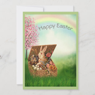 Cartes Pour Fêtes Annuelles Lapin de Pâques Rétro Vintage Vert