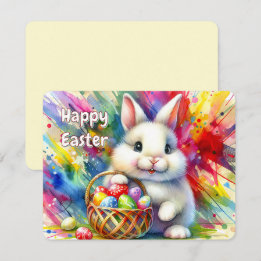 Cartes Pour Fêtes Annuelles Lapin de Pâques tenant des oeufs colorés dans le p