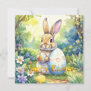 Cartes Pour Fêtes Annuelles Lapin de Pâques tenant un œuf de Pâques