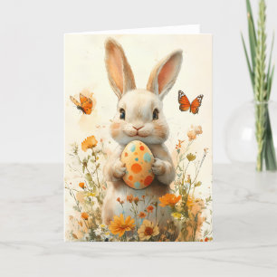 Cartes Pour Fêtes Annuelles Lapin de Pâques vintage avec Oeuf Peint et Fleur s