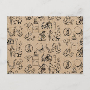 Cartes Pour Fêtes Annuelles Lapin de Pâques vintage et Kraft de poussins Brown