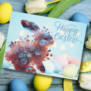 Cartes Pour Fêtes Annuelles Lapin en cristal avec Fleurs Pastel Pâques
