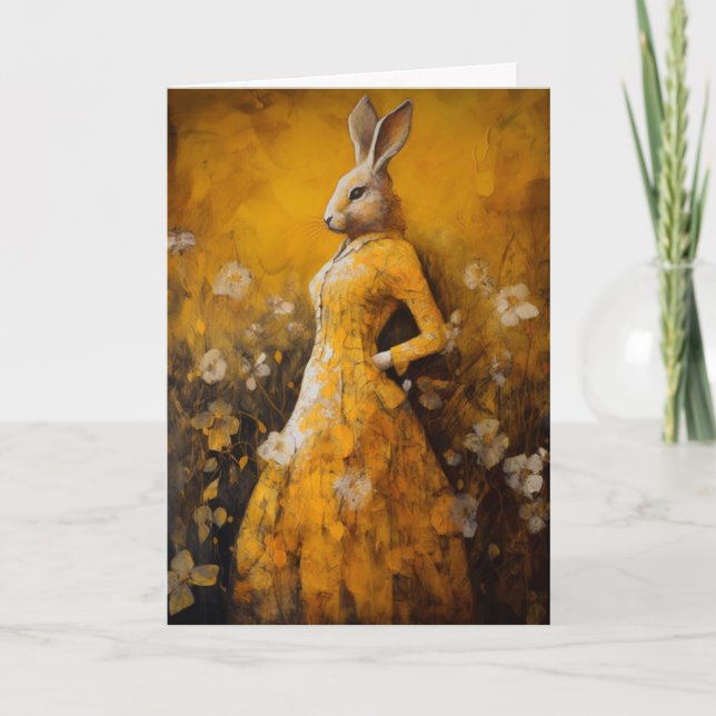Cartes Pour Fêtes Annuelles Lapin en robe jaune Pâques (Devant)