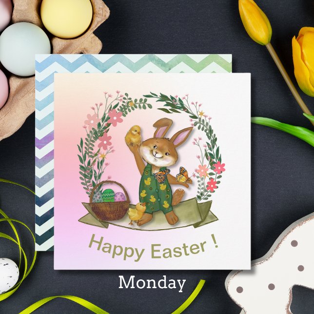 Cartes Pour Fêtes Annuelles Lapin et poussins de Pâques (Easter bunny and chicks holiday card)