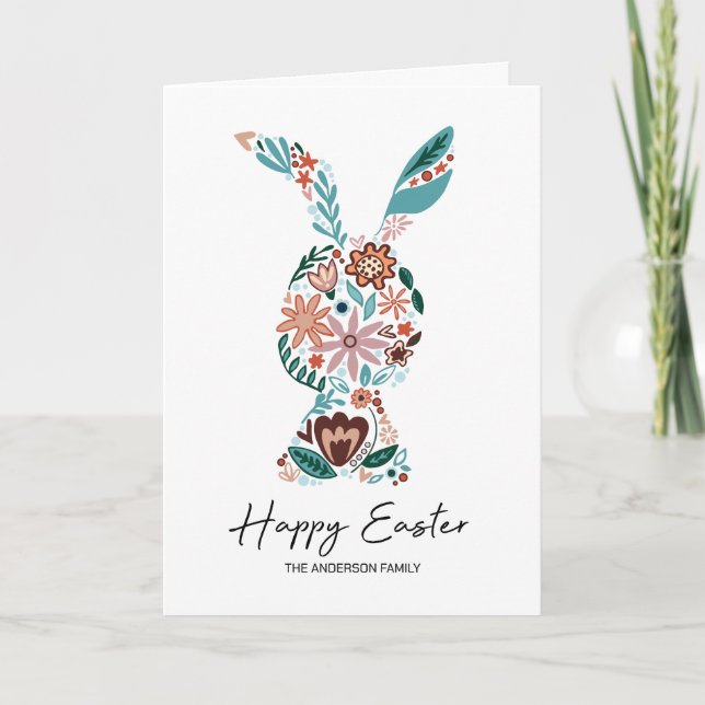 Cartes Pour Fêtes Annuelles Lapin Fleur Joyeux Pâques (Devant)