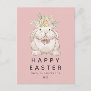 Cartes Pour Fêtes Annuelles Lapin Floral Moderne Élégant Simple Joyeuses Pâq