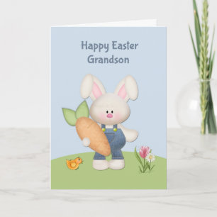 Cartes Pour Fêtes Annuelles Lapin mignon avec carotte, petit-fils, Pâques
