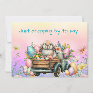 Cartes Pour Fêtes Annuelles Lapin sucré en Camion rempli de fleurs et d'oeufs