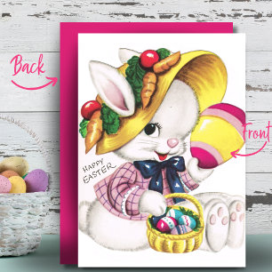 Cartes Pour Fêtes Annuelles Lapin vintage Dans Un Bonnet Personnalisé Retro Pâ