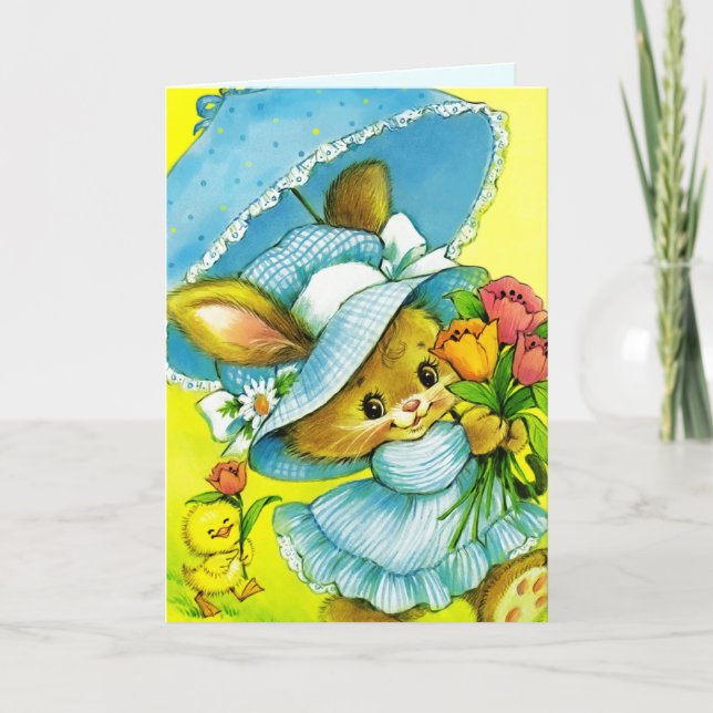 Cartes Pour Fêtes Annuelles Lapin vintage et poule Pâques (Devant)