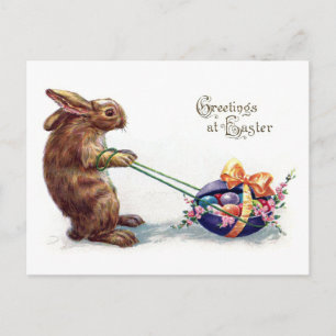 Cartes Pour Fêtes Annuelles Lapin vintage tirant l'oeuf de Pâques