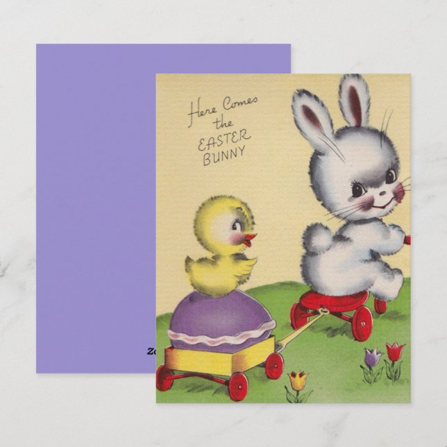 Cartes Pour Fêtes Annuelles Lapin vintage Viendra Ici Bunny Pâques (Devant / Derrière)