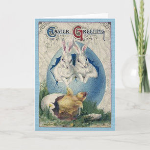 Cartes Pour Fêtes Annuelles Lapins blancs vintages de Pâques et poussin de béb
