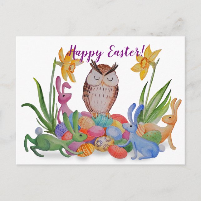 Cartes Pour Fêtes Annuelles lapins de Pâques et hibou (Devant)
