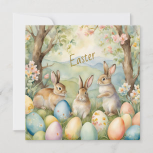 Cartes Pour Fêtes Annuelles Lapins de Pâques et œufs de Pâques à l'aquarelle