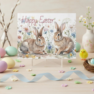 Cartes Pour Fêtes Annuelles Lapins de Pâques personnalisés et aquarelle floral