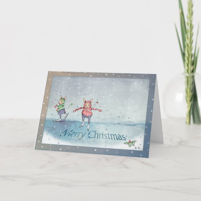 Cartes Pour Fêtes Annuelles Lapins de patinage (Devant)