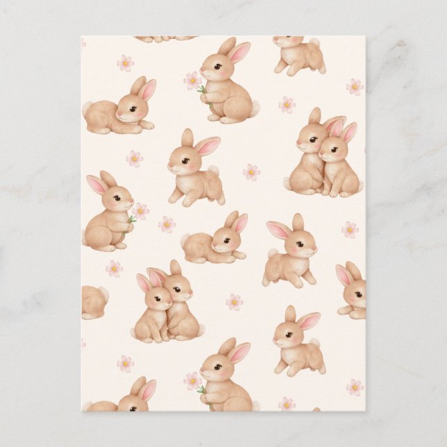 Cartes Pour Fêtes Annuelles Lapins Mignons aux Motifs Floraux Roses de Pâques (Devant)