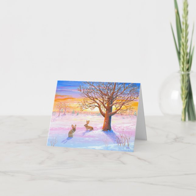 Cartes Pour Fêtes Annuelles Lapins Paysage d'hiver Art animalier (Devant)