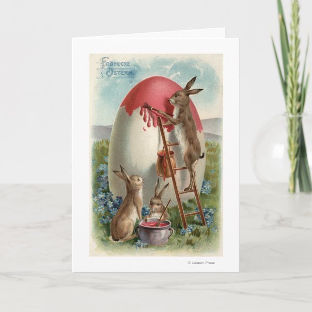 Cartes Pour Fêtes Annuelles Lapins peignant un oeuf (Devant)