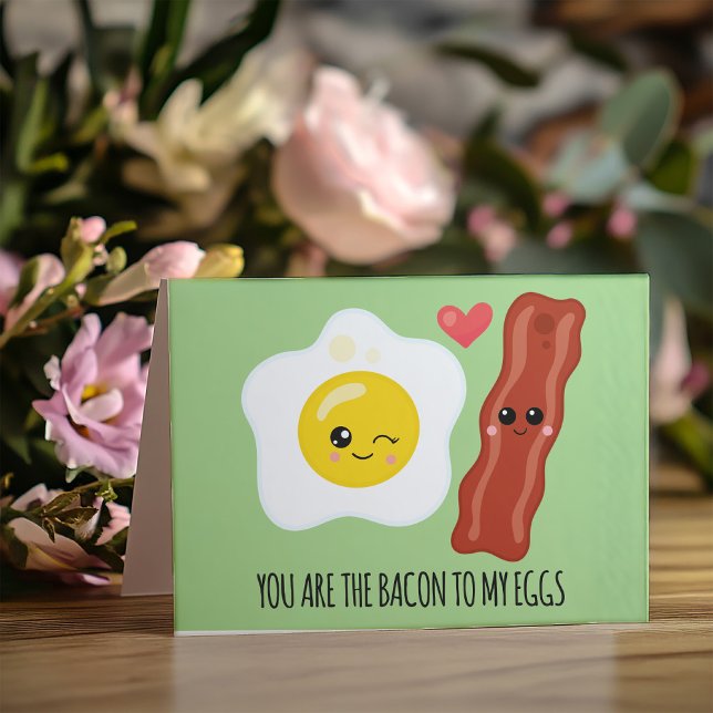 Cartes Pour Fêtes Annuelles Lard et Œufs Kawaii Saint Valentin Drôle (Crack up your Valentine and "poach" their heart with this hilariously honest and "egg-cellent" card.)