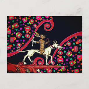 Cartes Pour Fêtes Annuelles LARGE BESTIAIRE MÉDIÉVAL Lapin chevauchant un chie