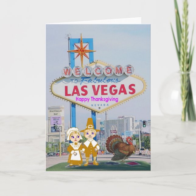 Cartes Pour Fêtes Annuelles Las Vegas Bon thanksgiving Pilgrim & Turquie Card (Devant)