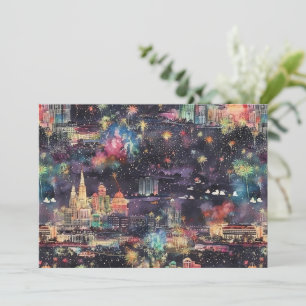 Cartes Pour Fêtes Annuelles Las Vegas Noël & Nouvel An en aquarelles
