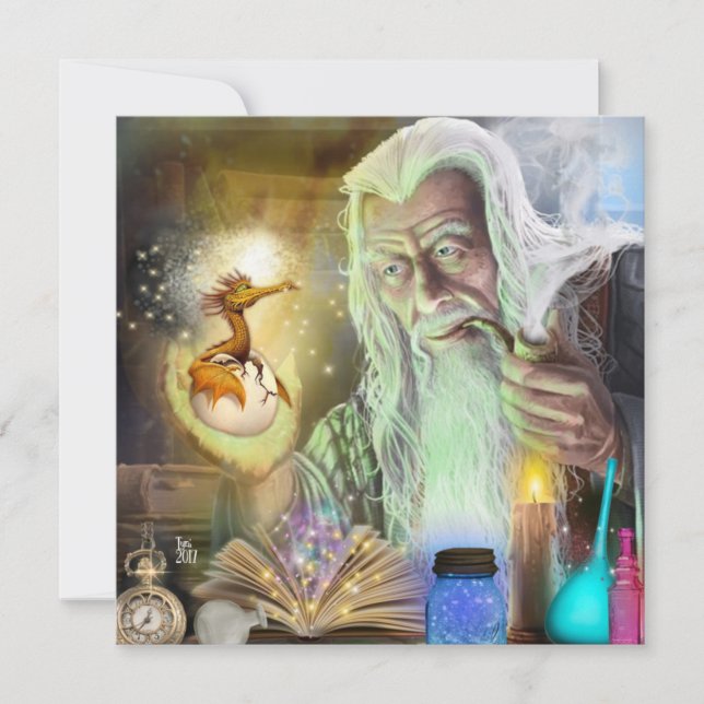 Cartes Pour Fêtes Annuelles L'Assistant Raconte Comment Faire Un Dragon (Devant)