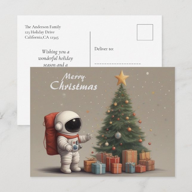 Cartes Pour Fêtes Annuelles L'astronaute secret Père Noël donne sous l'arbre d (Devant / Derrière)