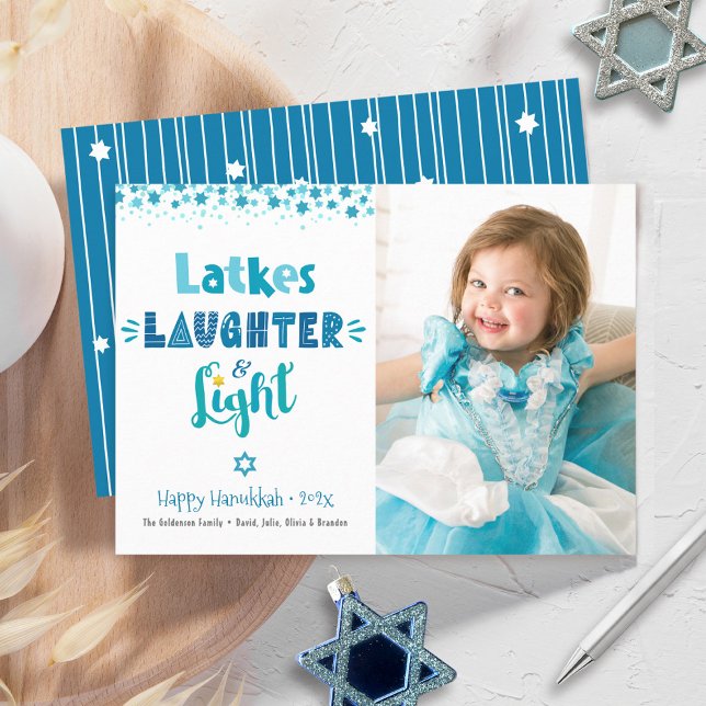 Cartes Pour Fêtes Annuelles Latkes Laughter Light Hanoukka Photo Fun Modern (Créateur téléchargé)
