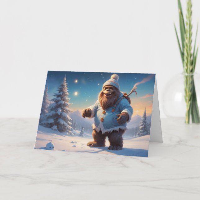 Cartes Pour Fêtes Annuelles Laughing Bigfoot dans la neige (Devant)