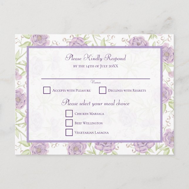 Cartes Pour Fêtes Annuelles Lavender Purple Rose Wedding RSVP (Devant)