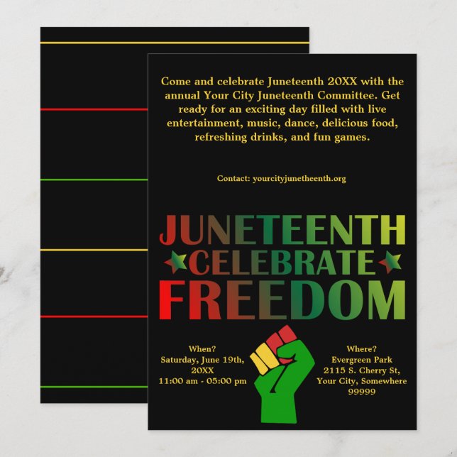 Cartes Pour Fêtes Annuelles Le 11° juin célèbre l'événement Freedom Solidarity (Devant / Derrière)