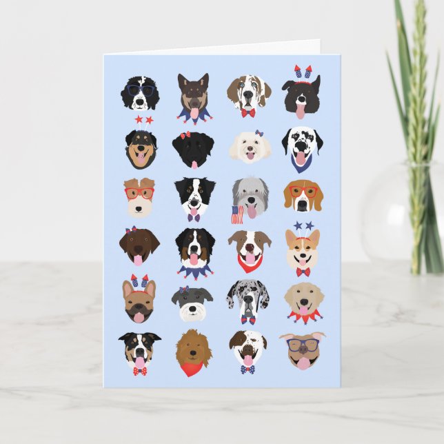 Cartes Pour Fêtes Annuelles Le 4 Juillet Dog Visages (Devant)