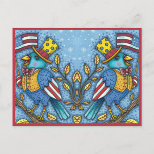 CARTES POUR FÊTES ANNUELLES LE 4 JUILLET, TWEET DE BLUEBIRD, DRAPEAU AMÉRICAIN
