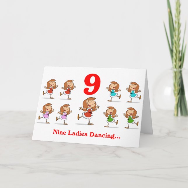 Cartes Pour Fêtes Annuelles Le 9e jour de Noël neuf femmes dansent (Devant)