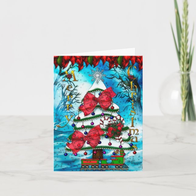 Cartes Pour Fêtes Annuelles Le BLANC d'art populaire de Noël d'arbre (Devant)